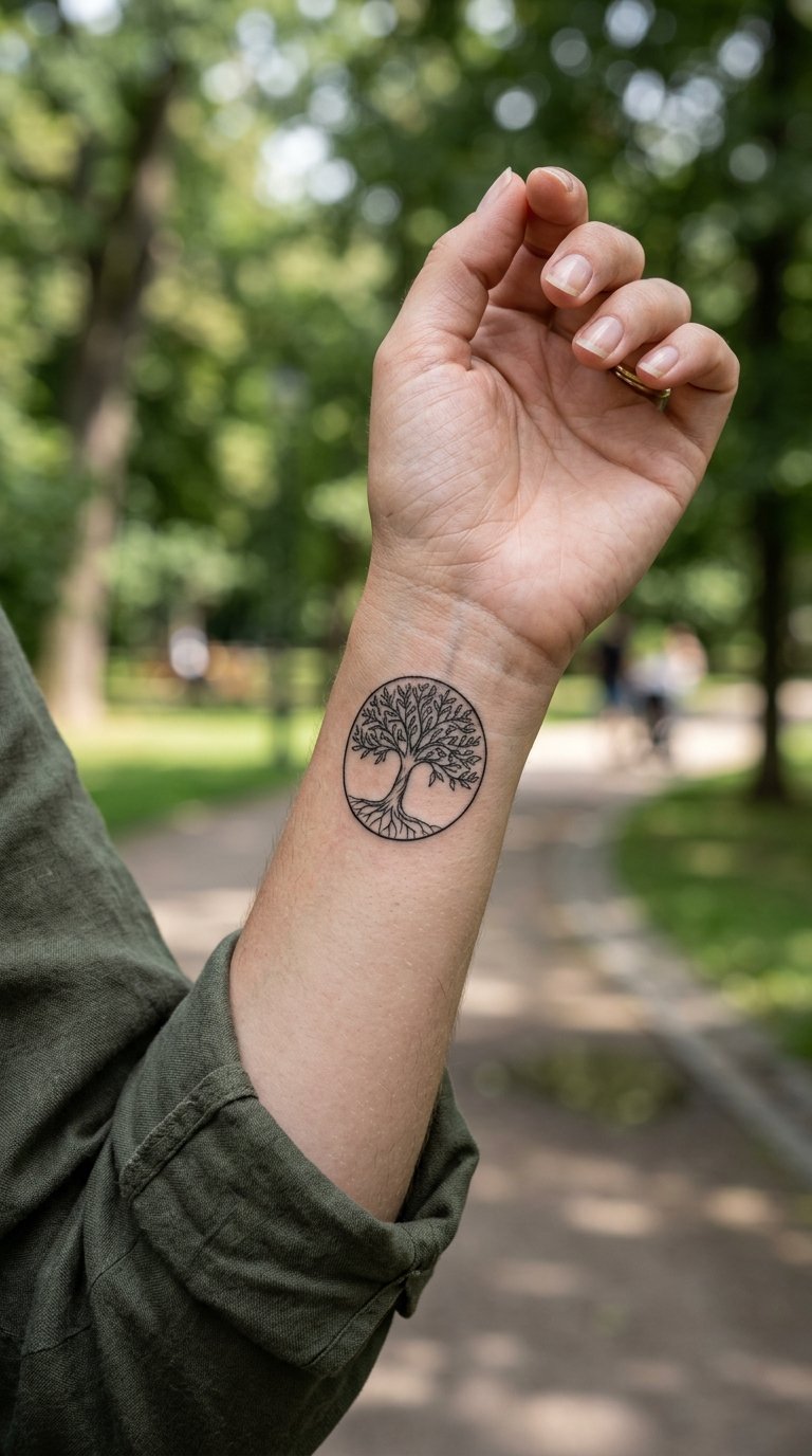 prompt=A casual photo. A casual photo of A photo of a woman's wrist near the trunk of an old oak tree. The tattoo is a small, circular tree with many branches and roots. The detail is fine, and the tattoo is done in a dark brown or black ink.. It's a casual photo.
negativePrompt=
guidanceScale=7
seed=494131659