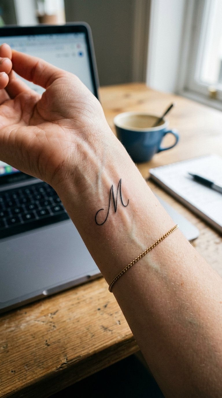 prompt=A casual photo. A casual photo of A real-life photo of a woman's wrist holding a glass of water. A single, elegant letter 'A' is tattooed in a fine-line cursive font on the side of her wrist. The background is a blurry kitchen scene with warm morning light.. It's a casual photo.
negativePrompt=
guidanceScale=7
seed=258509067