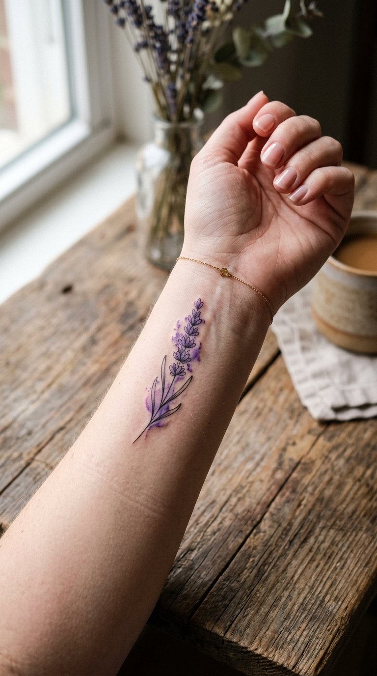 prompt=A casual photo. A casual photo of A photo of a woman's wrist holding a bunch of fresh lavender. The tattoo is a small sprig of lavender with tiny purple flowers and green stems. The colors are soft and look very actual against the skin.. It's a casual photo.
negativePrompt=
guidanceScale=7
seed=924973627